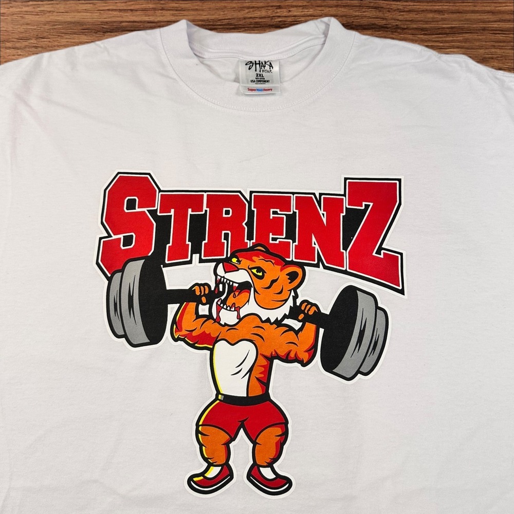 Shaka‎ Wear Strenz Graphic T-Shirt Mens 2XL Weightlifting Tiger White Tee